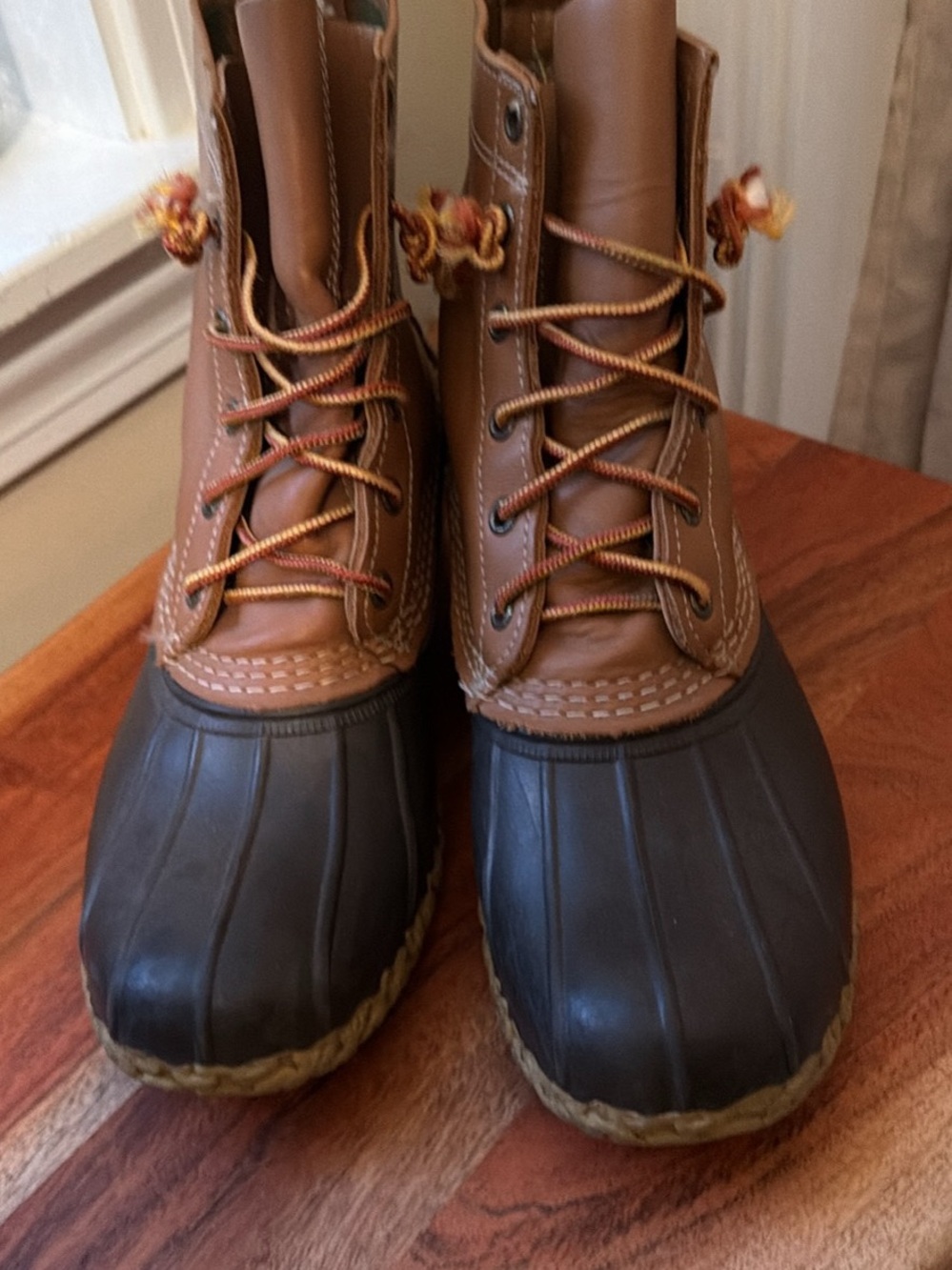 Women's LL bean Brown Leather and Dark Rubber Duck Boots